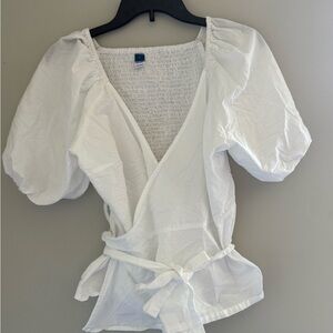 Old Navy White Puff-Sleeve Wrap Blouse